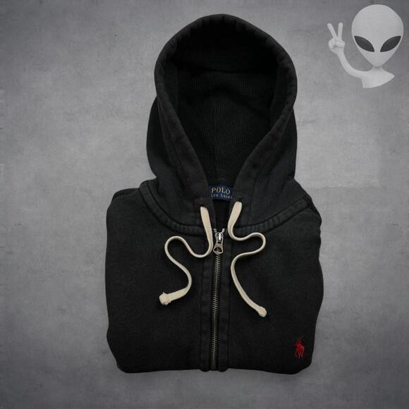 Ralph Lauren Other - Polo Ralph Lauren Full Zip Hoodie Medium Black Fleece Classic Jacket Red Pony